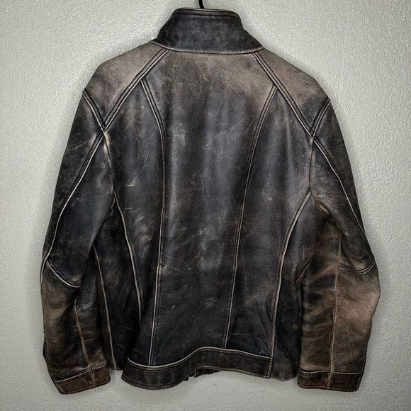 Black Rivet Full Grain Distressed Leather Full Zip Jacket Size L - Picture 3 of 6